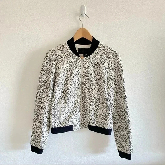 BCBGMaxAzria White and Black Lace Bomber Jacket Sz XS - Picture 2 of 9